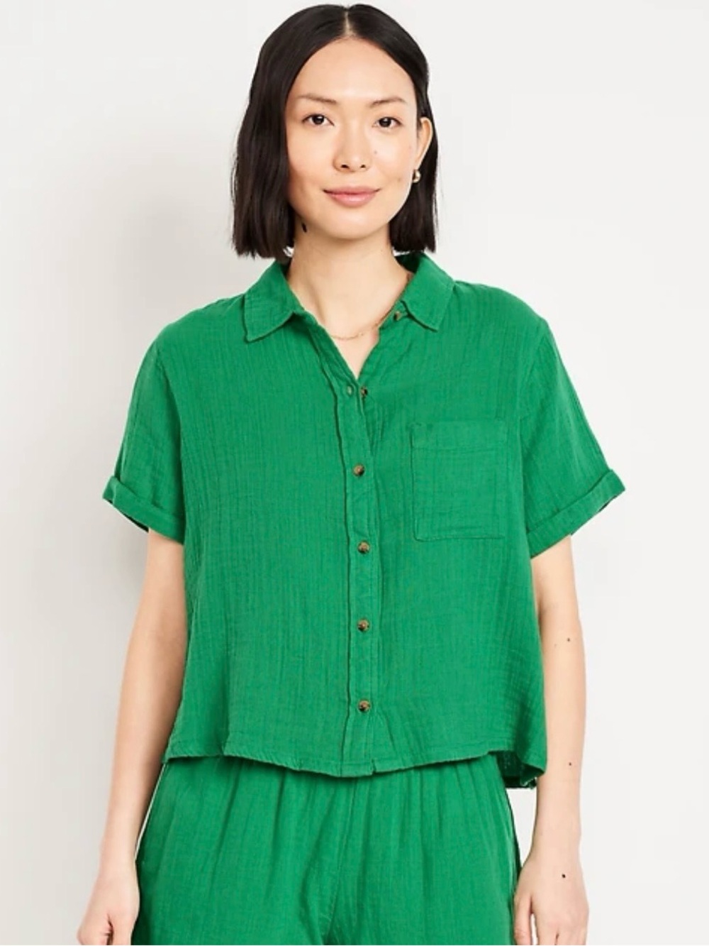 Old Navy Emerald Green Button-Front Short Sleeve Blouse